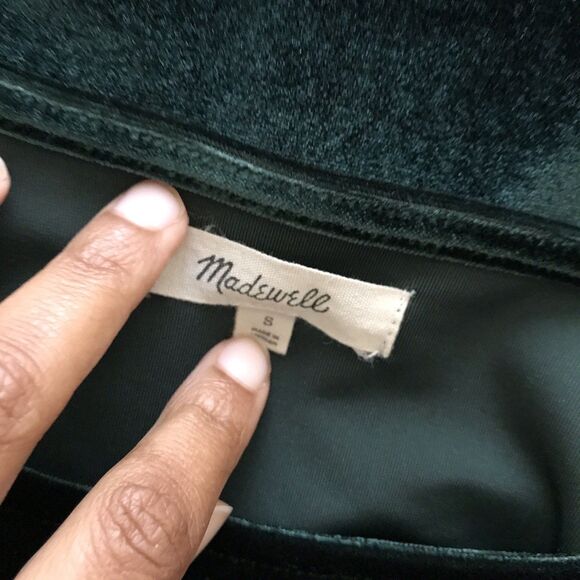 Madewell Velvet Hunter Green Short Sleeve Boxy Top Classic Holiday Blouse - S - Picture 7 of 7